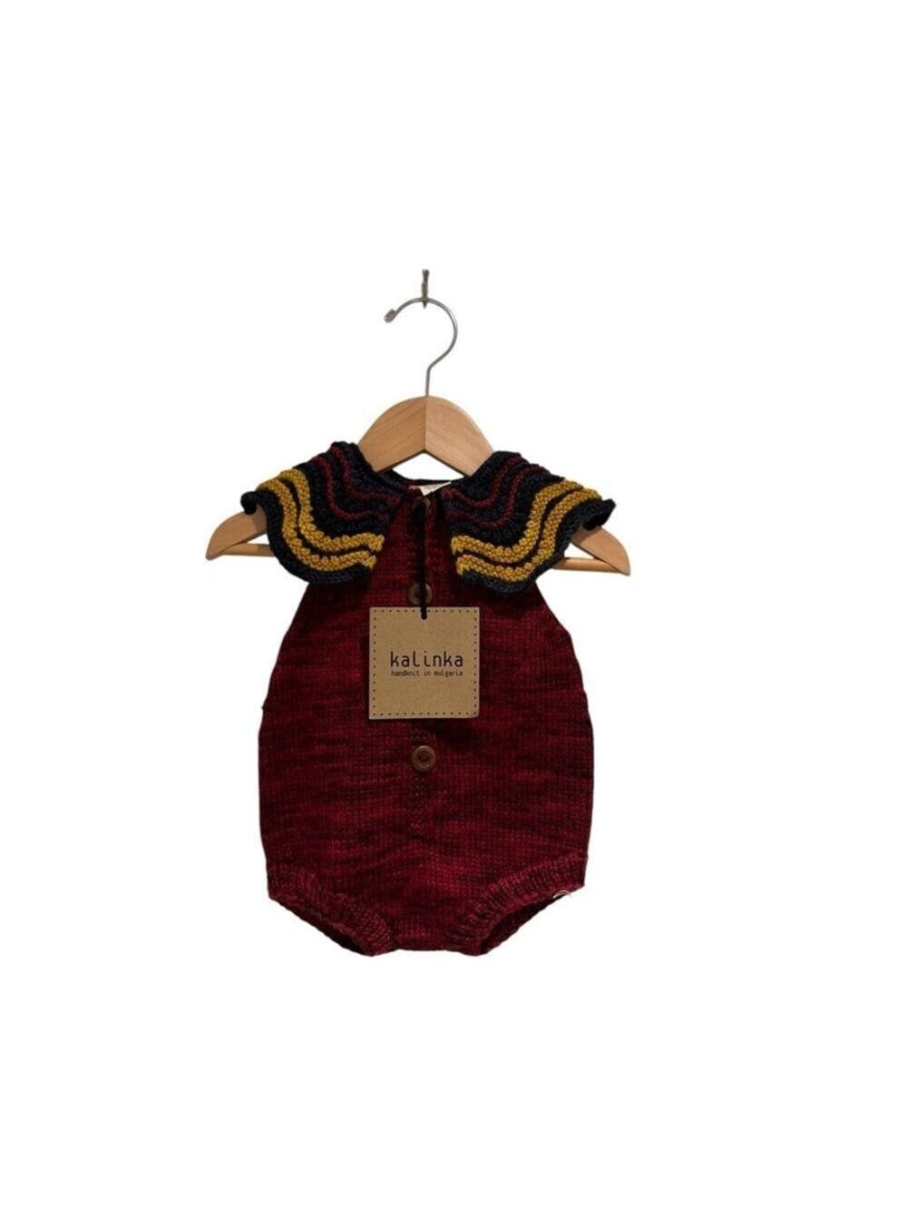 KALINKA Kids Knit Red and Blue Bodysuit - size 6-12 months